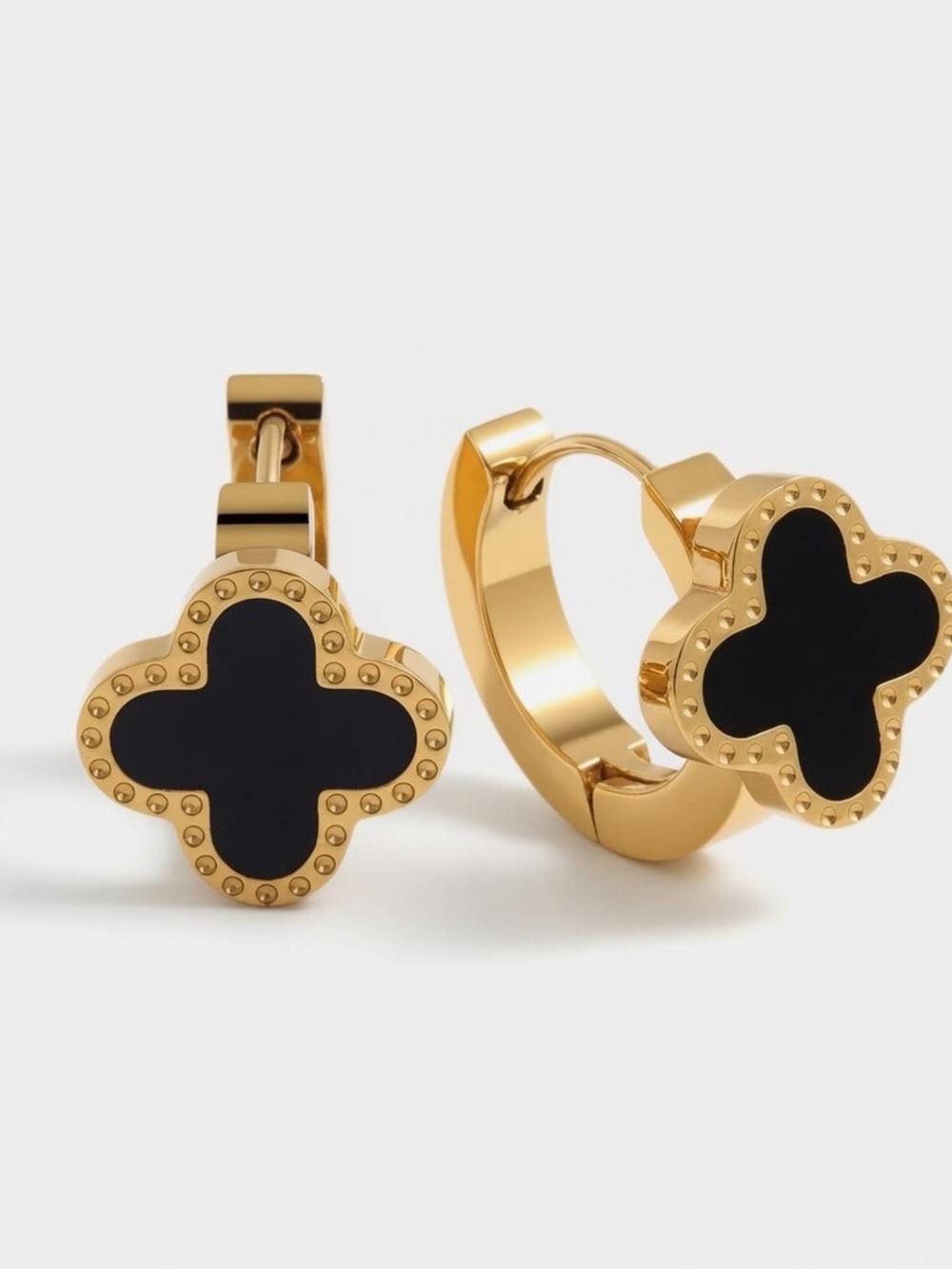 Fashion Jewelry Gold and Black Clover Hoop Earrings
